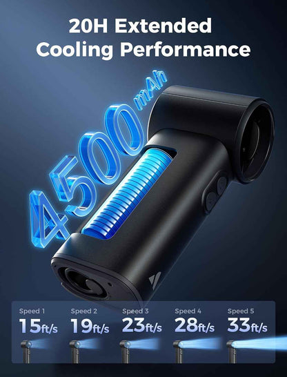 Aecooly PM02 Dijital LED Göstergeli Mist Chill Özellikli 5 Kademeli Portatif Soğutucu El Fanı Siyah