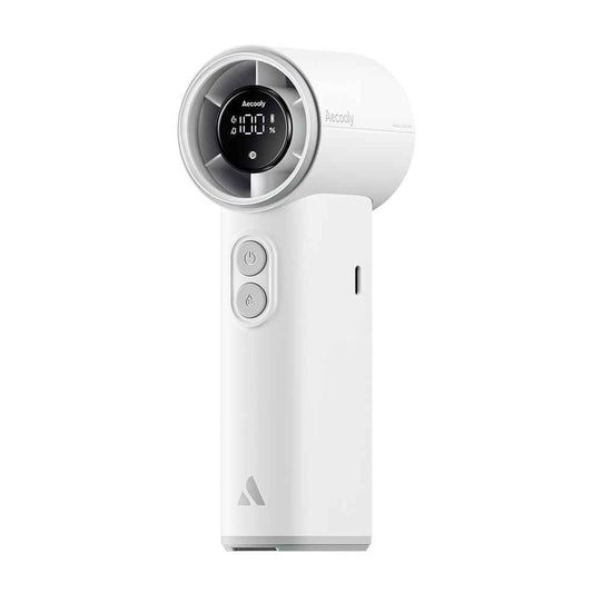 Aecooly PM02 Dijital LED Göstergeli Mist Chill Özellikli 5 Kademeli Portatif Soğutucu El Fanı Beyaz
