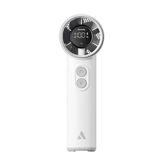 Aecooly PM02 Dijital LED Göstergeli Mist Chill Özellikli 5 Kademeli Portatif Soğutucu El Fanı Beyaz